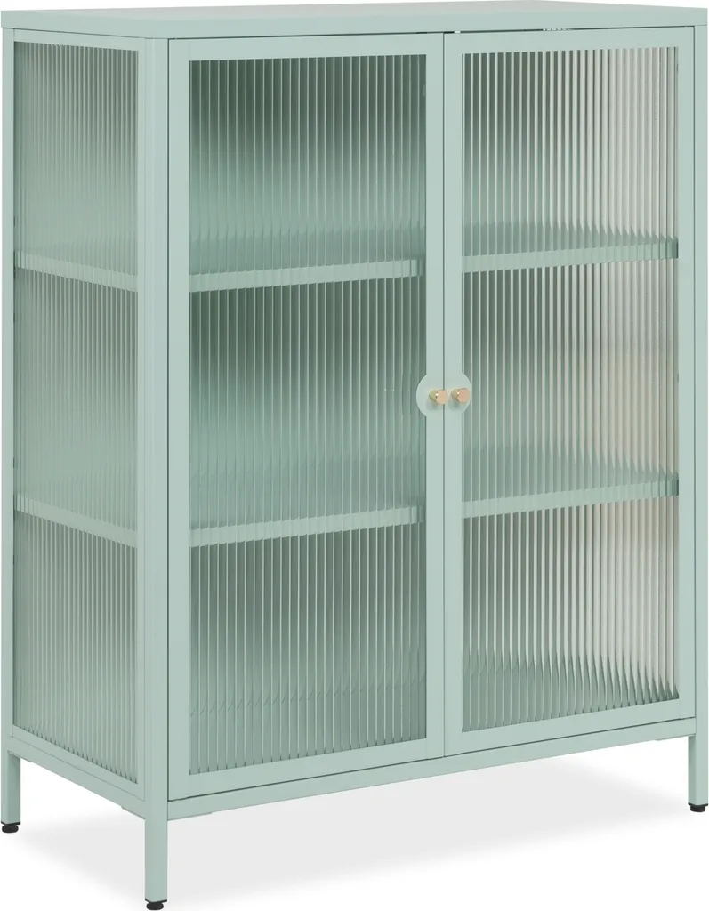 Vitrine Milton en acier vert menthe - Meuble de rangement 80x101,5x40cm
