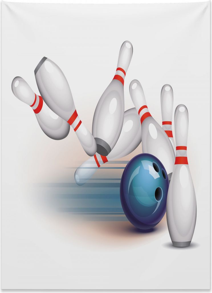 Abakuhaus Bowling-Party Wandteppich, Geworfener Balltreffer aus Weiches Mikrofaser Stoff Kein Verblassen Klare Farben Waschbar, 110 x 150 cm, Hellb...