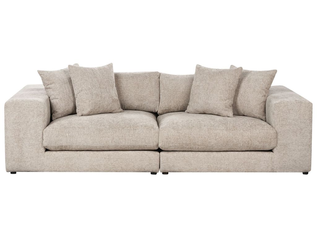 BELIANI Sofa Taupe Stoffbezug 3-Sitzer mit Breiten Armlehnen Dicken Kissen Modern Couch Dreisitzer Wohnzimmer Büro Arbeitszimmer Möbel Sitzmöbel