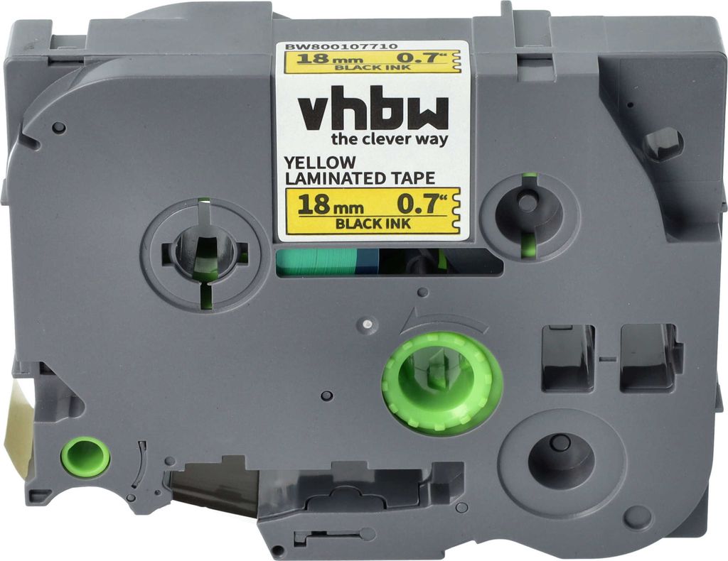vhbw Schriftband-Kassette kompatibel mit Brother PT H 500 Li, 9800 PCN, E 500 VP, H 500 Etiketten-Drucker 8m x 18mm Schwarz auf Gelb, Kunststoff