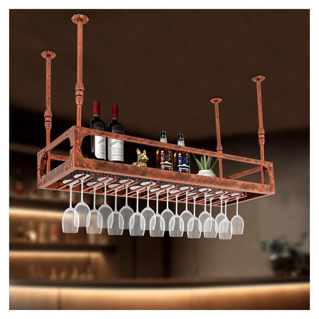 Deckenregal Weinglashalter Hängende Lagerregale Anhebbar Bar Regal Wand Decke Weinglasregale industrielle hängende Weinflasche Halter Mit Leitpla...