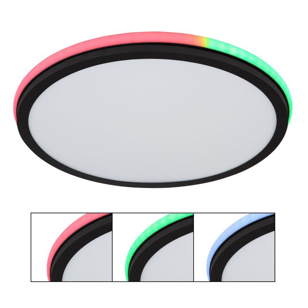 Globo Lighting Deckenleuchte Metall schwarz matt, weiß, Acryl opal, dimmbar, mehrere Stufen über Wandschalter, Farben fixierbar, RGB Farbwechsler...