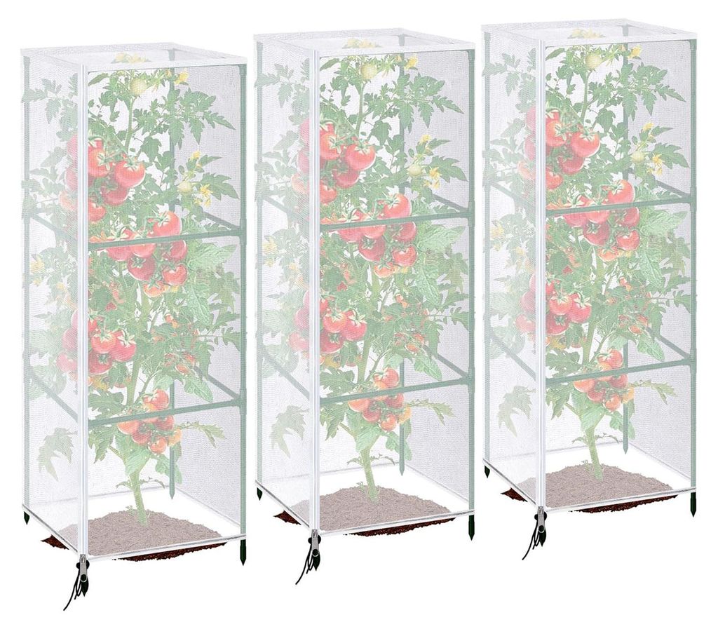 Gartennetz, Pflanzenschutz, quadratische Tomatenkäfigabdeckung, atmungsaktives Netzgewebe, Insekten- und Vogelschutznetz mit Reißverschluss und K...