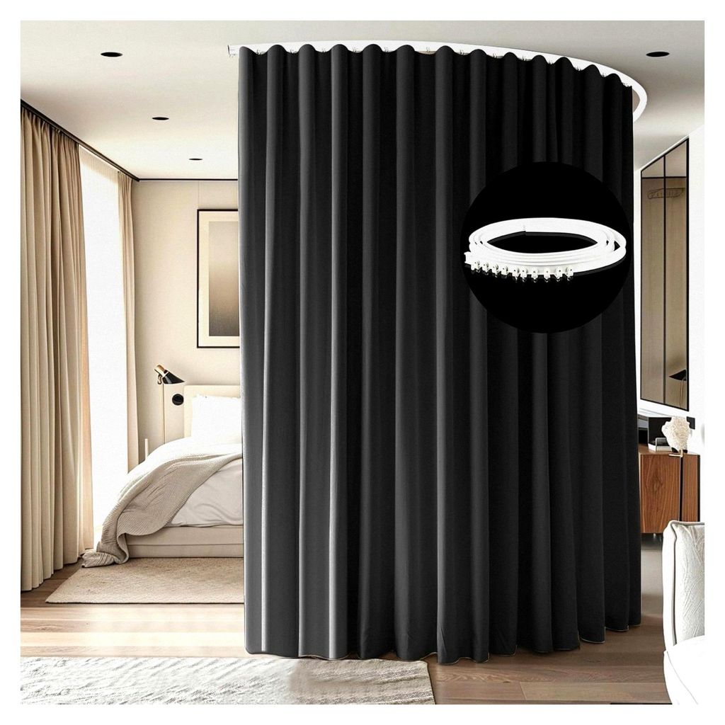 Raumteiler-Vorhänge zur Deckenmontage, extra breit, Verdunkelungsvorhang, flexible Schienen für Schlafzimmer, Privatsphäre, Trennwand, 1 schwarz...