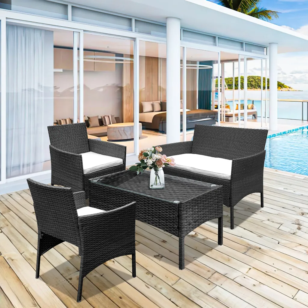 Hengda Mobili da giardino Set da giardino Salotto da giardino Mobili in rattan Set di sedute Set da balcone nero