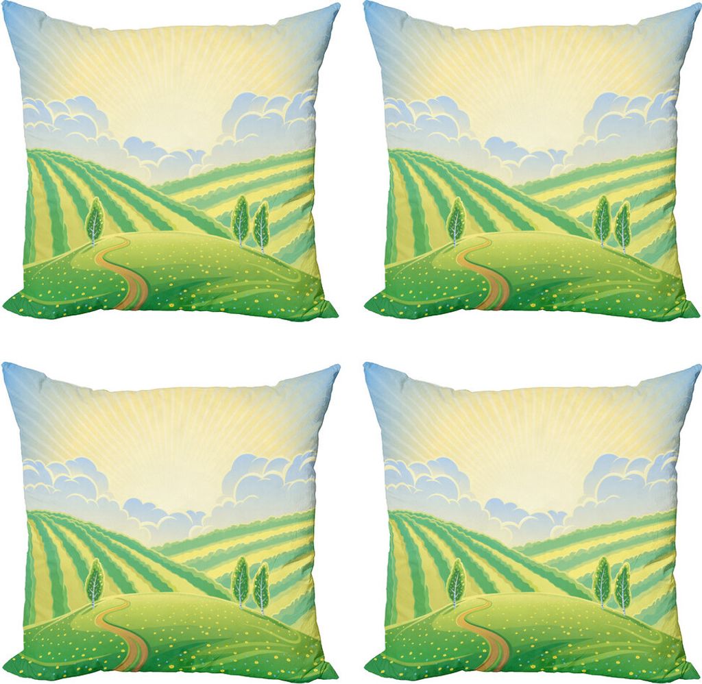 ABAKUHAUS Natur Kissenbezug Set (4 Stück), Green Field Grafik, Moderner Doppelseitiger Digitaldruck, 45 cm x 45 cm, Fern Green Multicolor