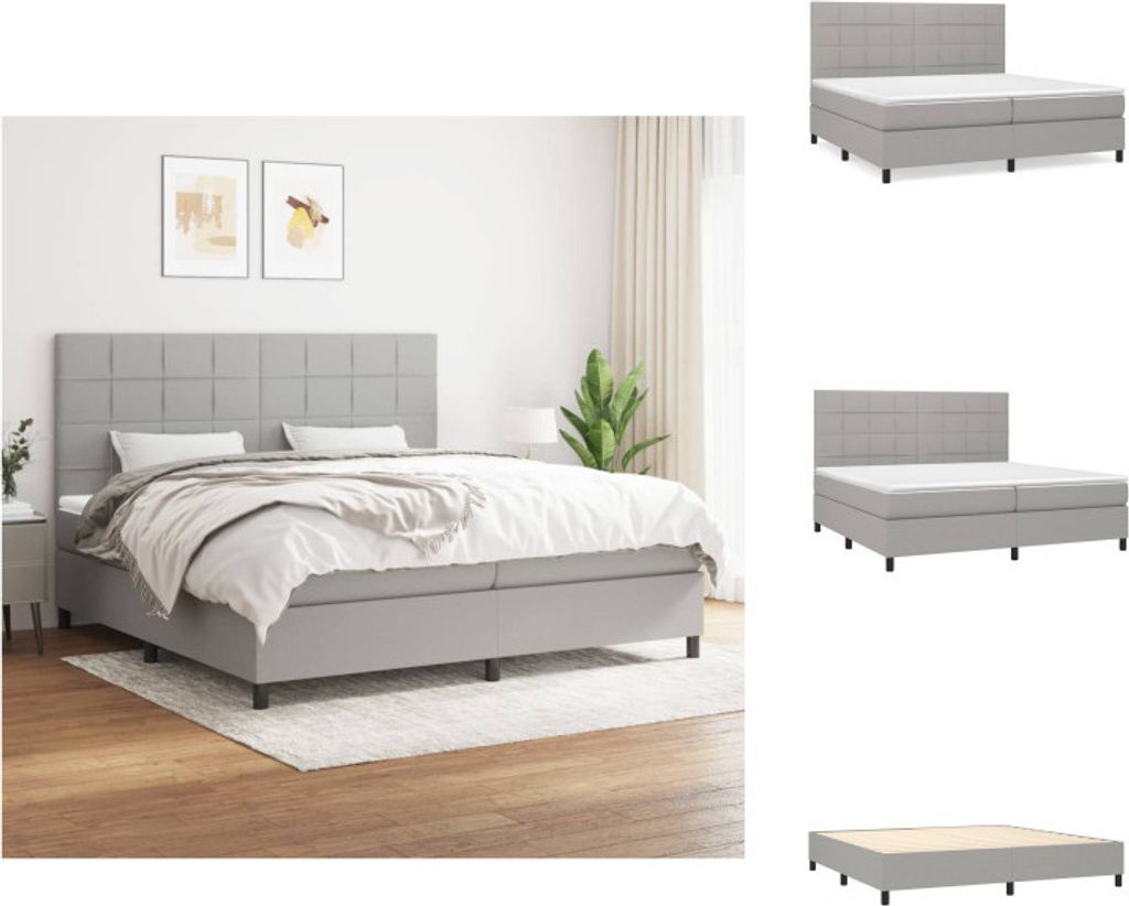 vidaXL Boxspringbett mit Matratze Hellgrau 200x200 cm Stoff - Betten & Bettgestelle