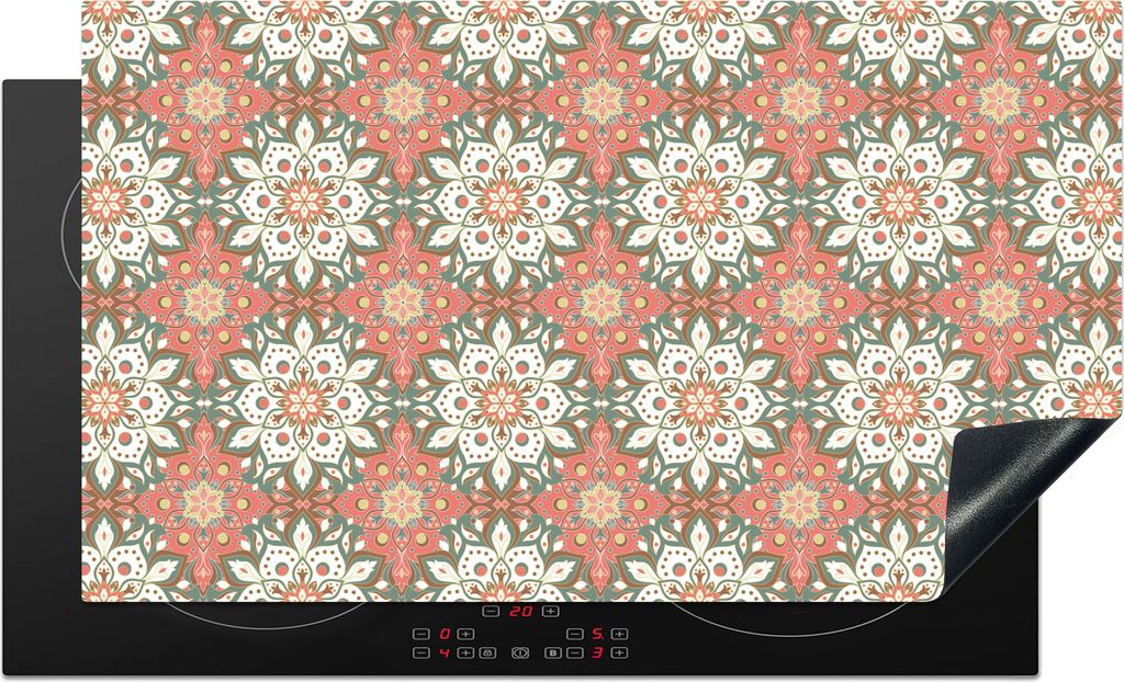 KitchenYeah Herdabdeckplatte Vintage - Blumen - Mandala - Muster , 91x52cm, Küche Deko, Glaskeramikkochfeld Herdabdeckung, Abdeckplatte fùr Koc...