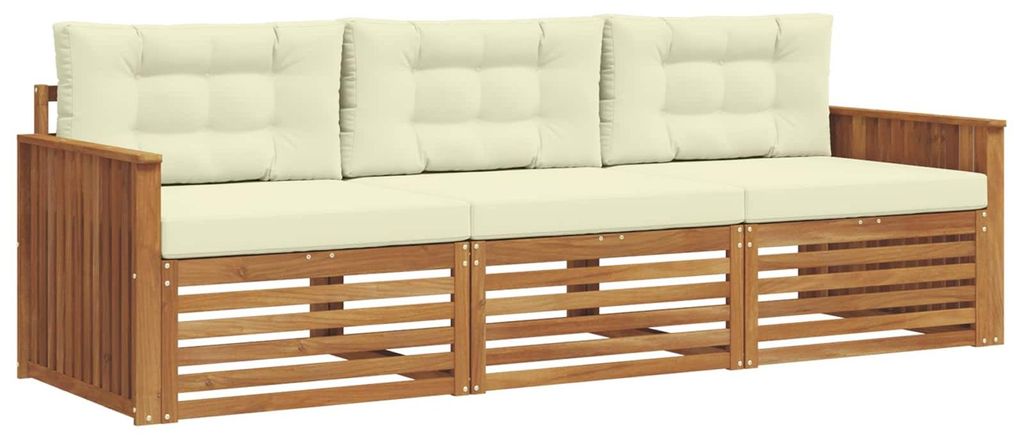 vidaXL Outdoor-Sofagarnitur mit Kissen 3 pcs Natur und Creme