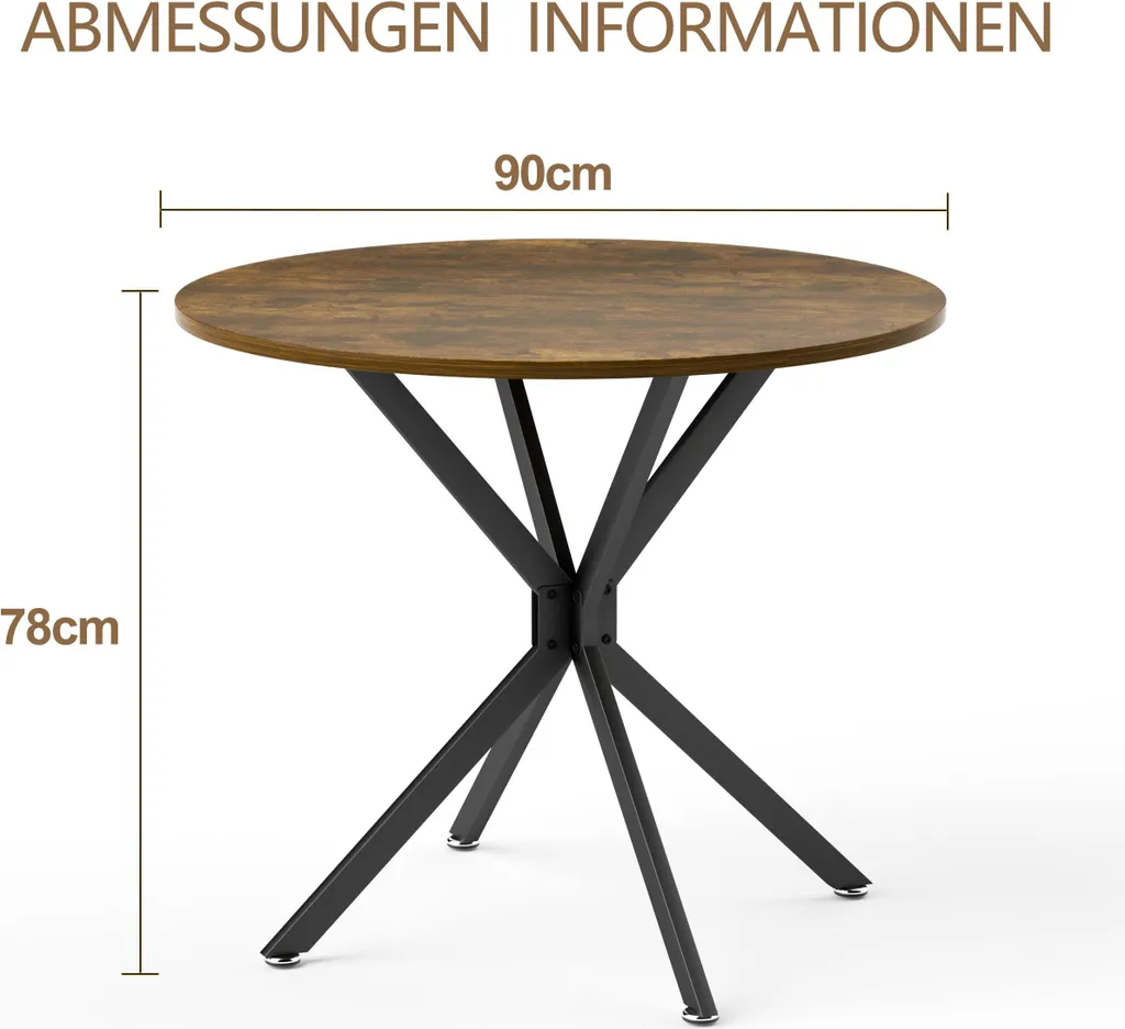 Petite table de cuisine ronde pour 4 personnes style industriel brun