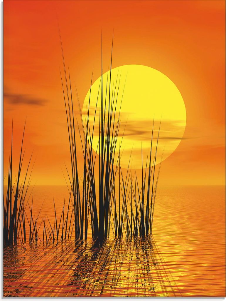 ARTland Glasbild Sonnenuntergang mit Schilf Größe: 45x60 cm