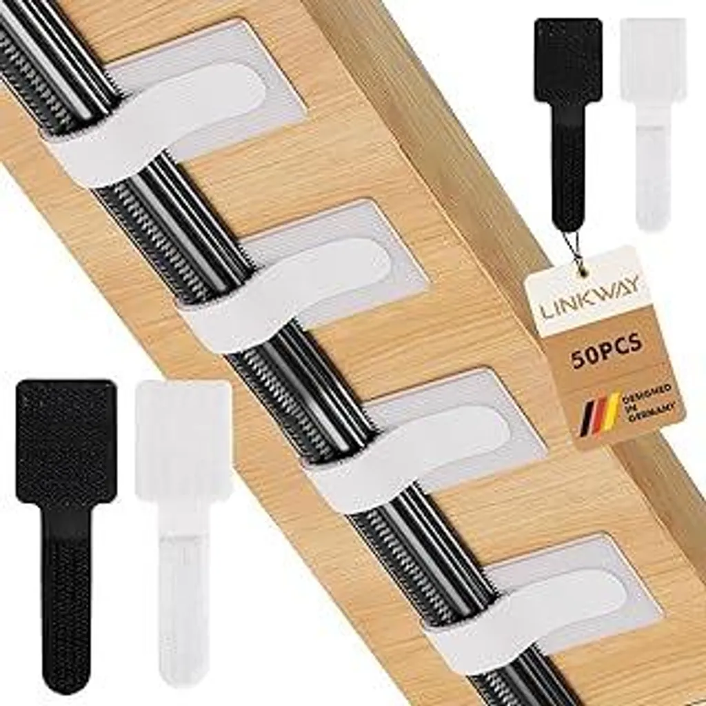 LINKWAY 50 pezzi per la gestione dei cavi da scrivania, organizer per cavi sotto la scrivania, gestione dei cavi in nylon riutilizzabile per scrivania, supporto per cavi autoadesivo per comodino, cavi di ricarica