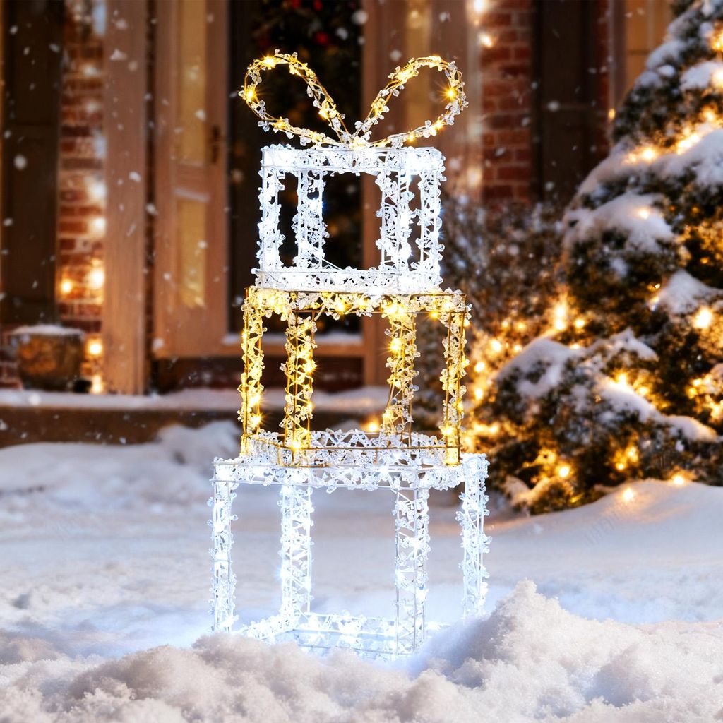 Pudełka na prezenty LED COSTWAY 90 cm, 3 piętrowe pudełka Zdjęcie produktu 