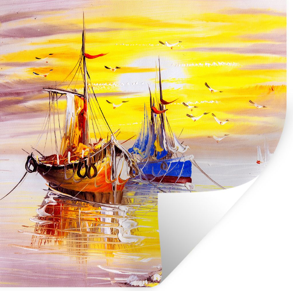 MuchoWow Wandtattoo Wandsticker Wandaufkleber Malerei - Boot - Wasser - Ölfarbe 30x30 cm Selbstklebend und Repositionierbar - Repositionierbar -...
