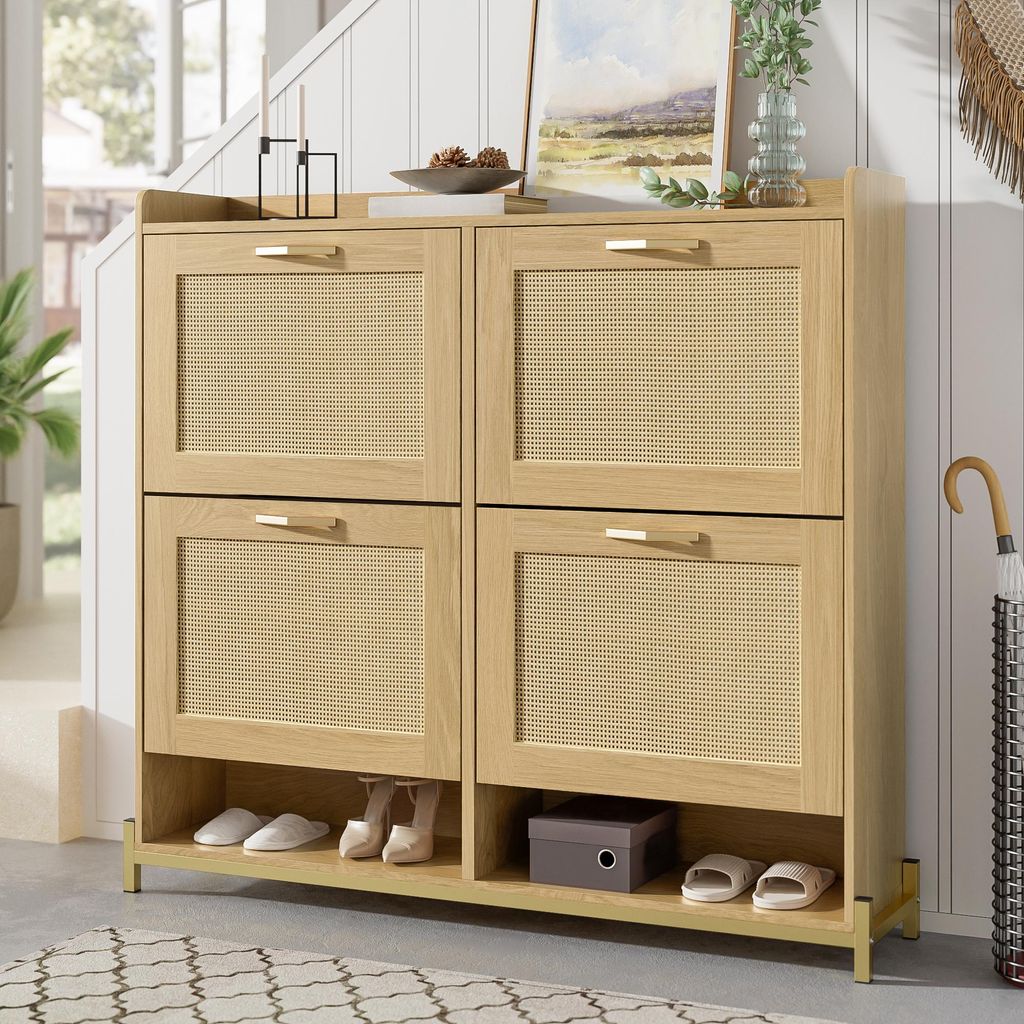 Scarpiera in legno Merax con 4 ante in rattan e struttura Immagine del prodotto 