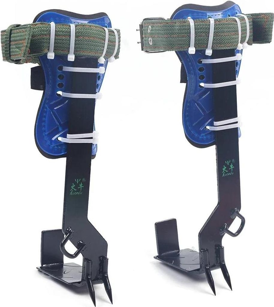 Baum- & Mastkletter-Set - Klettersporen/Steigeisen - Mit Seilhalter - Hochkohlenstoffstahl - 100 kg Tragkraft - Sicherheitsgurt 2 m - Blau