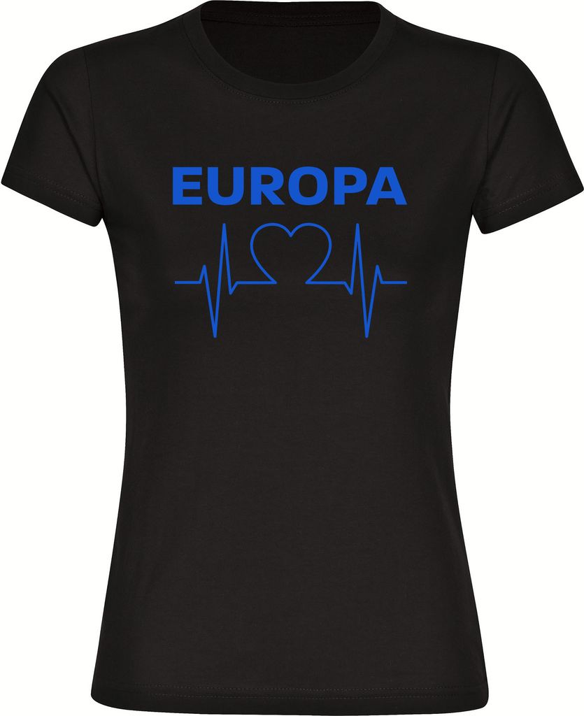 multifanshop Damen T-Shirt - Europa - Herzschlag, schwarz-2, Größe XXL