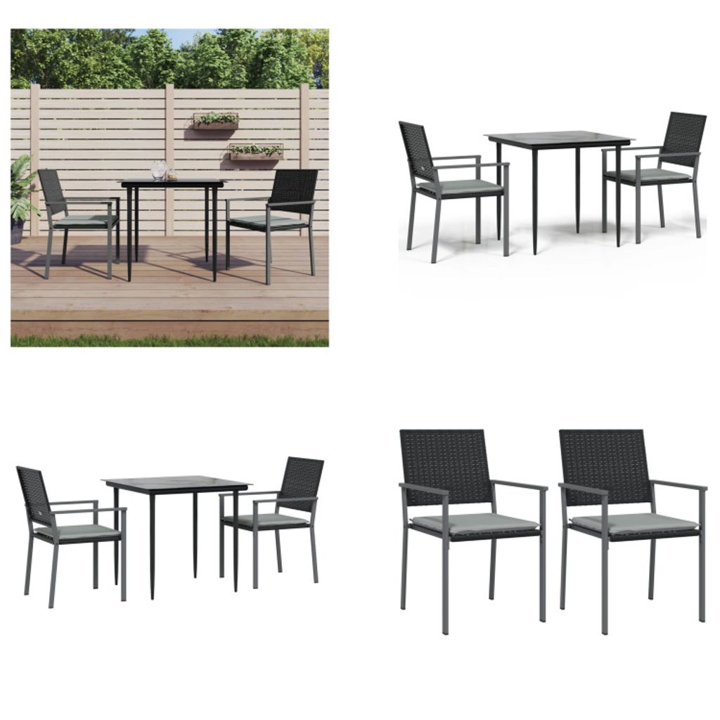 vidaXL 3 tlg. Garten Essgruppe mit Kissen Poly Rattan und Stahl - Garten Essgruppe - Garten Essgruppen - Essgruppe - Outdoor Essgruppe