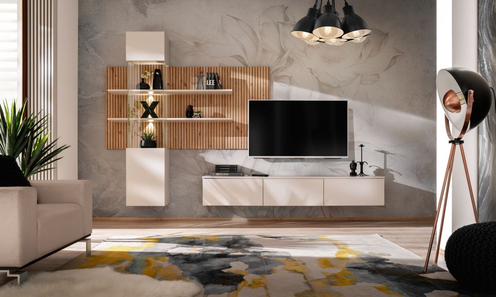 Wohnzimmer-Set KAMI – Kaschmir / Eiche (handwerklich Produktbild 