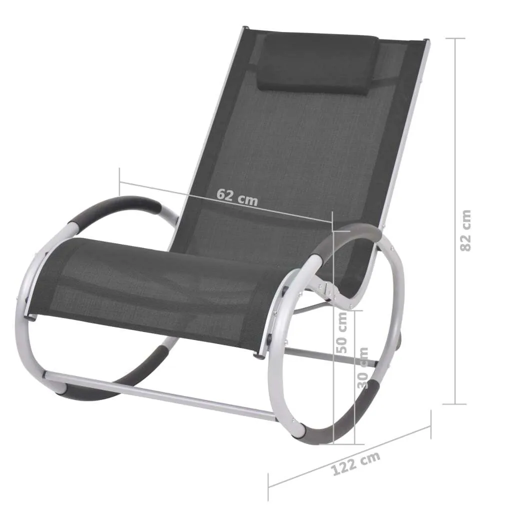 Fauteuil à bascule confortable noir en textilène et structure acier robuste - 6