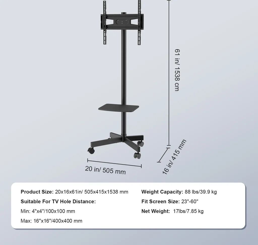 Support TV sol sans perçage à roulettes pour déplacer votre écran 60"