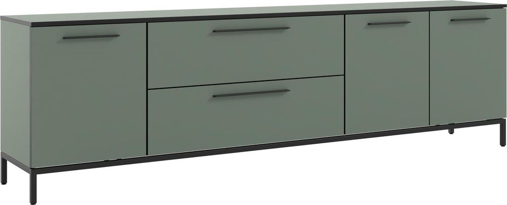 Lowboard >soul< in Schilfgrün - Metall schwarz matt - 225x66,1x40cm (BxHxT)