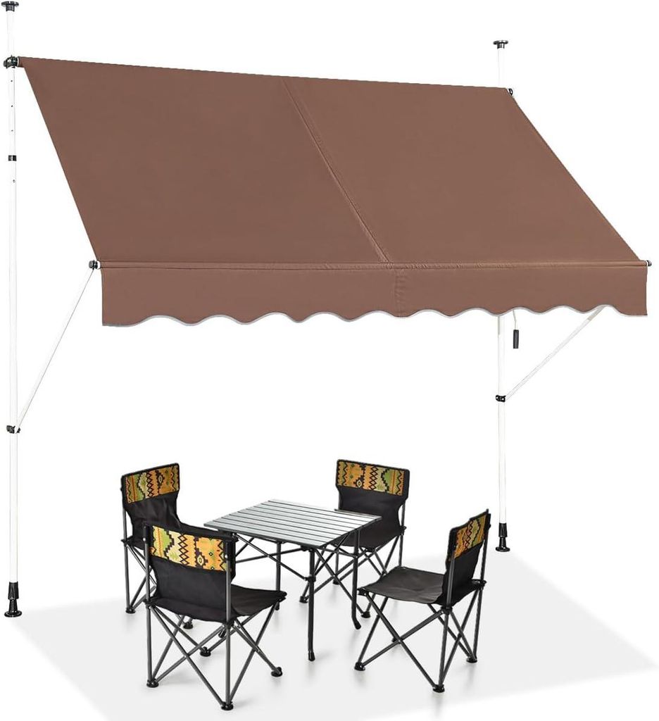 COSTWAY Klemmmarkise 200 cm, Balkonmarkise höhenverstellbar wasserabweisend ohne Bohren UV-beständig, Markise mit Handkurbel, Braun