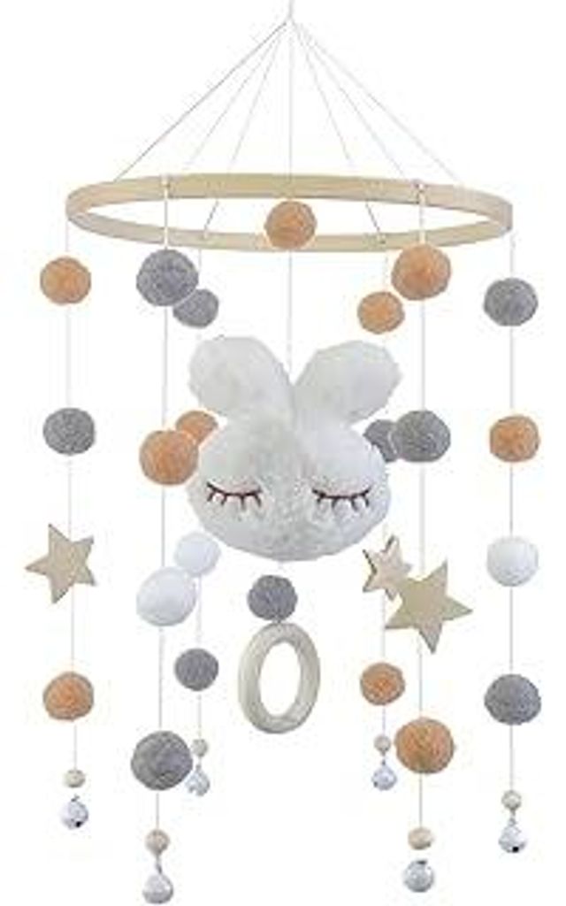 Mobiles Baby, Babymobil, Babysachen, Erstausstattung aus Holz, mit Filzbällen, 3D Wolken, Mobile Baby Windspiel Bettklingel Anhänger für Babybet...