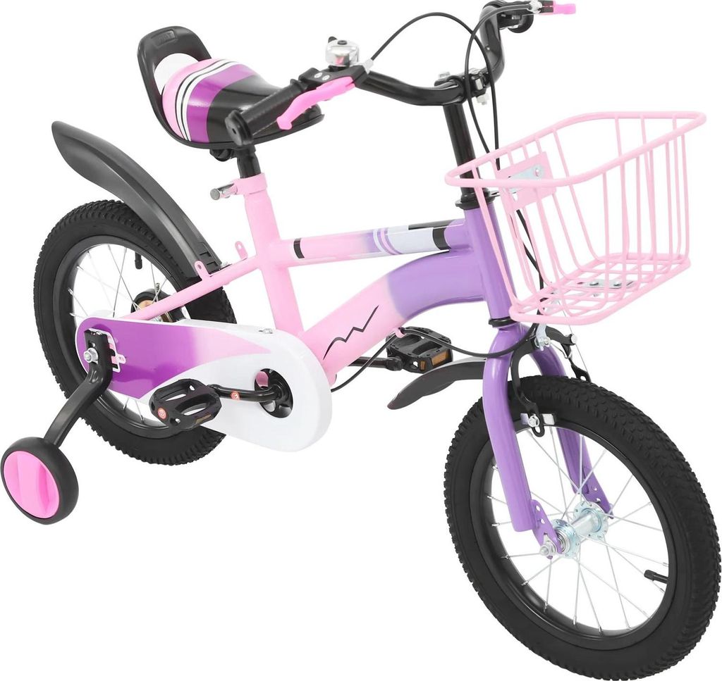 Kinderfahrrad - 35 cm Räder - Mit Stützrädern - Rücktrittbremse - Stahlrahmen - Federgabel - Für 3,5–6 Jahre (95–105 cm) - Bis 60 kg - Lila