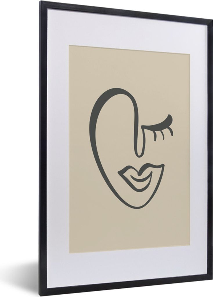 MuchoWow Gerahmtes Poster Gesicht - Lippen - Abstrakt 40x60 cm - Poster mit Schwarzem Bilderrahmen Wandposter Rahmen Foto Bilder - Poster in Rahmen