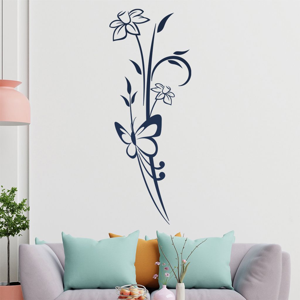 Schmetterling am Halm Wandtattoo in 6 Größen - Wandaufkleber Wall Sticker - Dekoration, Küche, Wohnzimmer, Schlafzimmer, Badezimmer