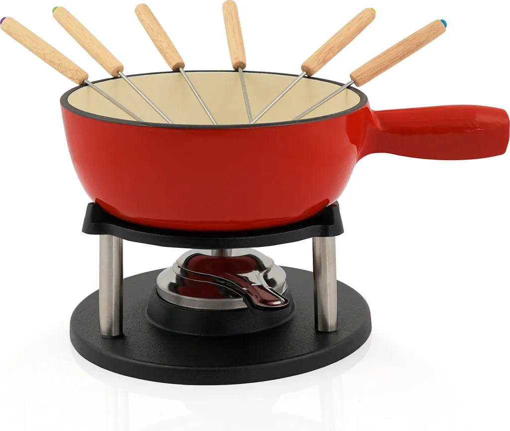 Caquelon à fondue fonte émaillée : fini le fromage brûlé ! Set 6 personnes