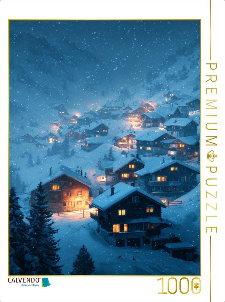 CALVENDO Puzzle Ein Dorf im Zauber des Schnees | 1000 Teile Lege-Größe 64x48cm Foto-Puzzle für glückliche Stunden