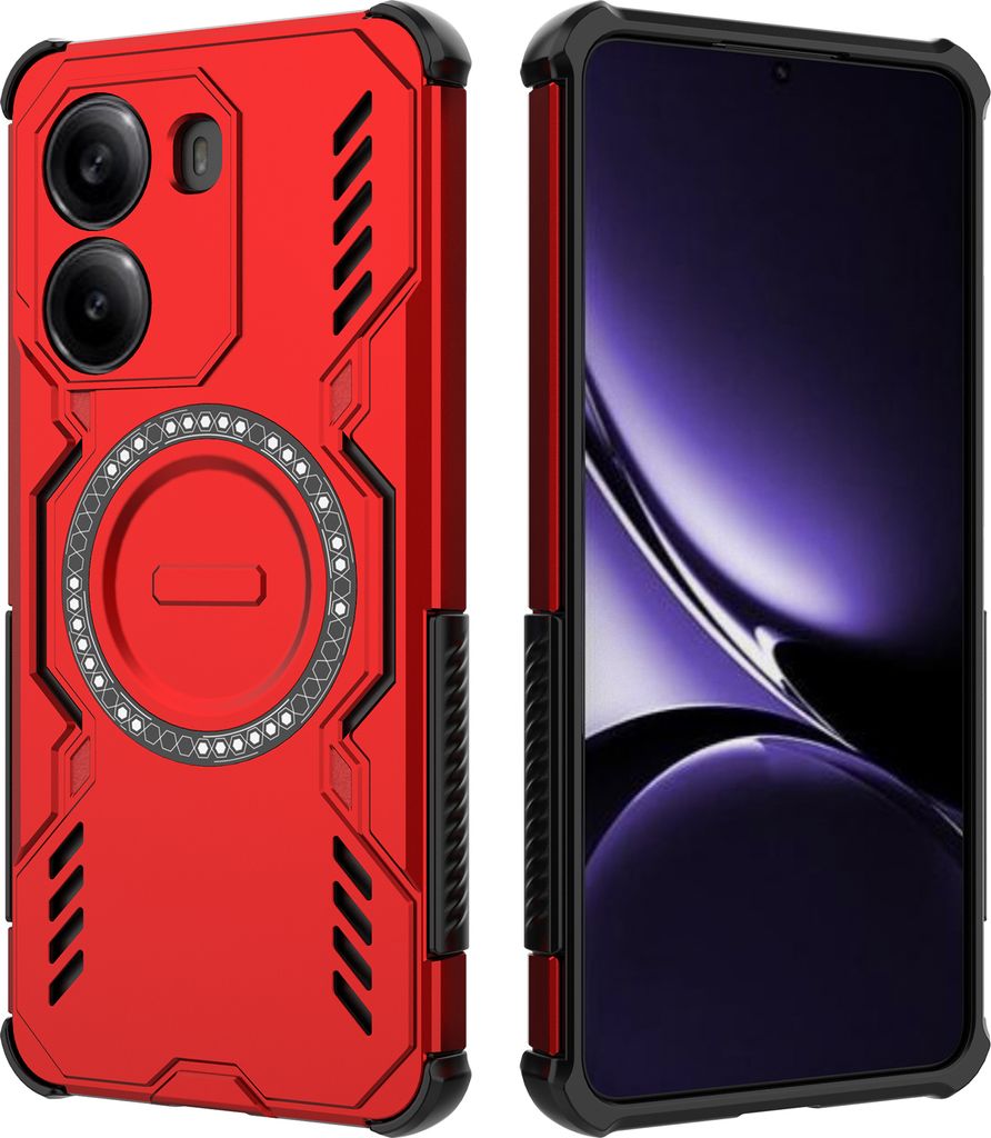 Magnetisch Hülle für Xiaomi Poco X7 Pro / Redmi Turbo 4, Hybrid PC TPU Bumper Stoßfestes Loch Wärmeableitung Handyhülle Rot