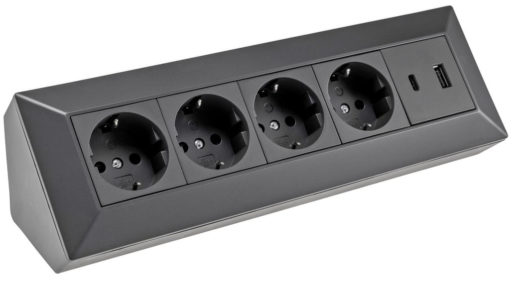 4-fach Steckdosenblock USB-A+C schwarz 250V/ 16A Produktbild 