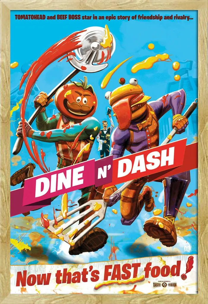 Maxi Poster Fortnite Dine n Dash + Cornice Shinsuke MDF 61x91.5cm