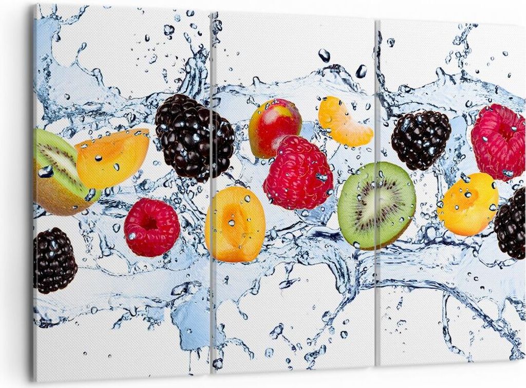 Bild auf Leinwand - Leinwandbild - Wasser Früchte frisch Essen - 105x70cm - Wand Bild - Wanddeko - Leinwanddruck - Bilder - Kunstdruck - Wanddekor...
