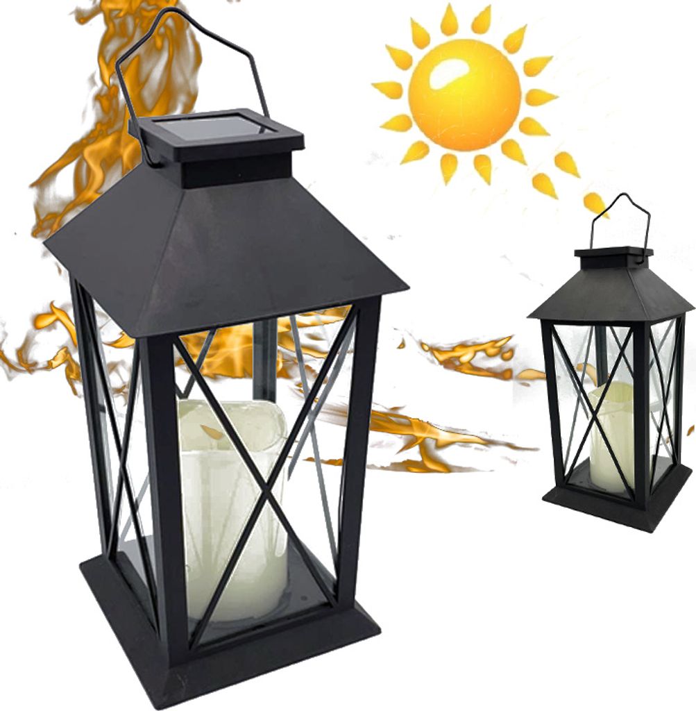 N'JOY LIFE Country Gartenlaterne mit LED-Kerze Solar – Solarbetriebenes Windlicht – Tischlampe für draußen mit Flammeneffekt