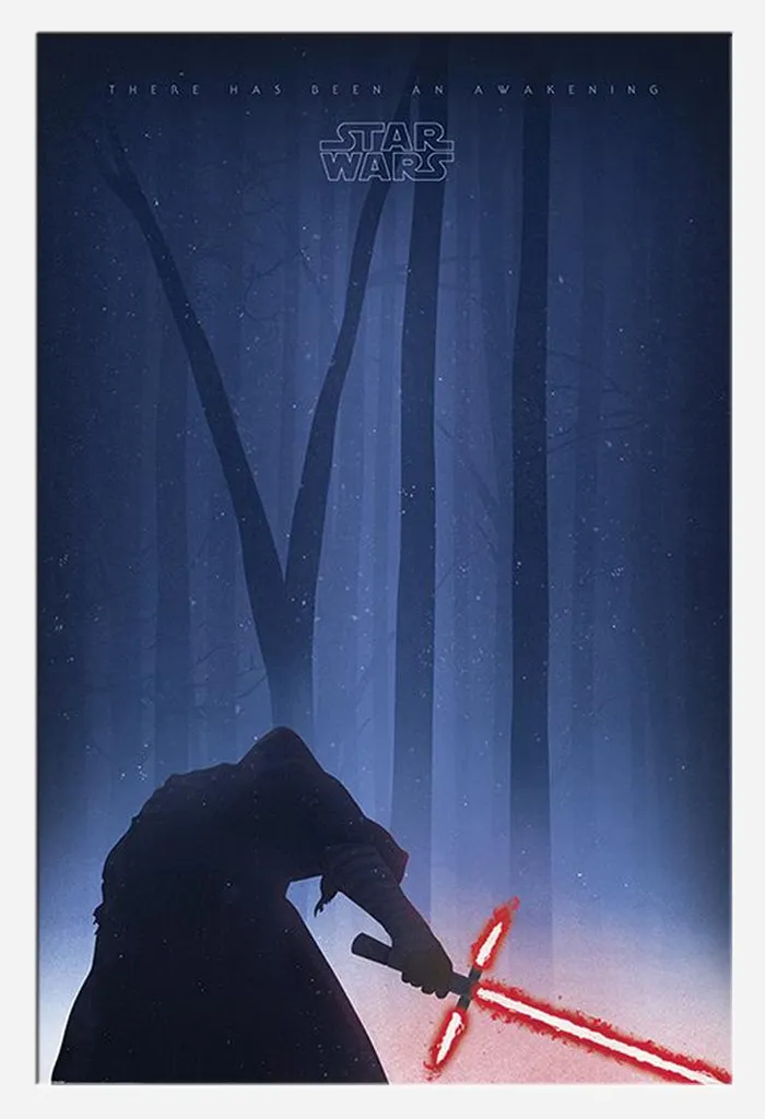 Star Wars - Poster - EP7 Risveglio + cornice rimovibile, Shinsuke® Maxi MDF bianco, vetro acrilico