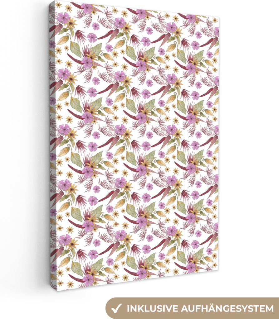 OneMillionCanvasses - Leinwandbilder - 90x140 cm, Blumen - Blätter - Lila, Wandbilder Kunstdruck Wanddekoration - Wandschmucke - Schlafzimmer