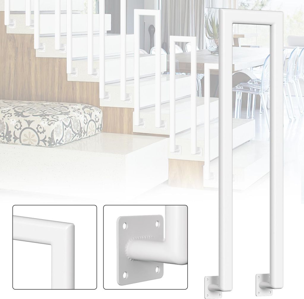 Jayseuw 75cm U-Form Treppengeländer für Innen und Außen - Weiß Eisen Elliptische Röhre Handlauf für Treppen, Flure, Loft und Dachboden Seitli...