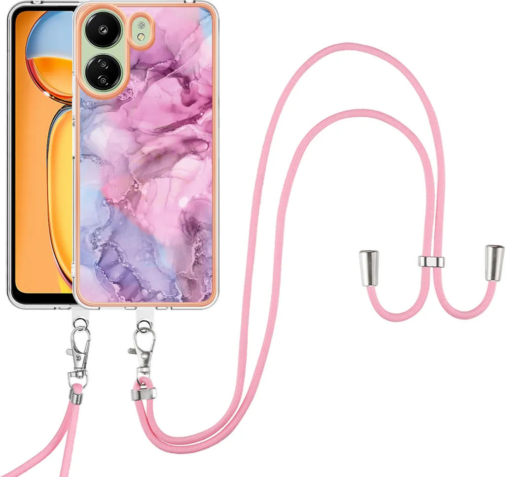 Oelrstfe Cover per Xiaomi Redmi 13C con Cordino,Custodia Silicone Morbido Sottile con Motivo Cuore e Collana Laccio Tracolla,Antiurto Antigraffio Corda Collo Regolabile Protettiva Case,Verde