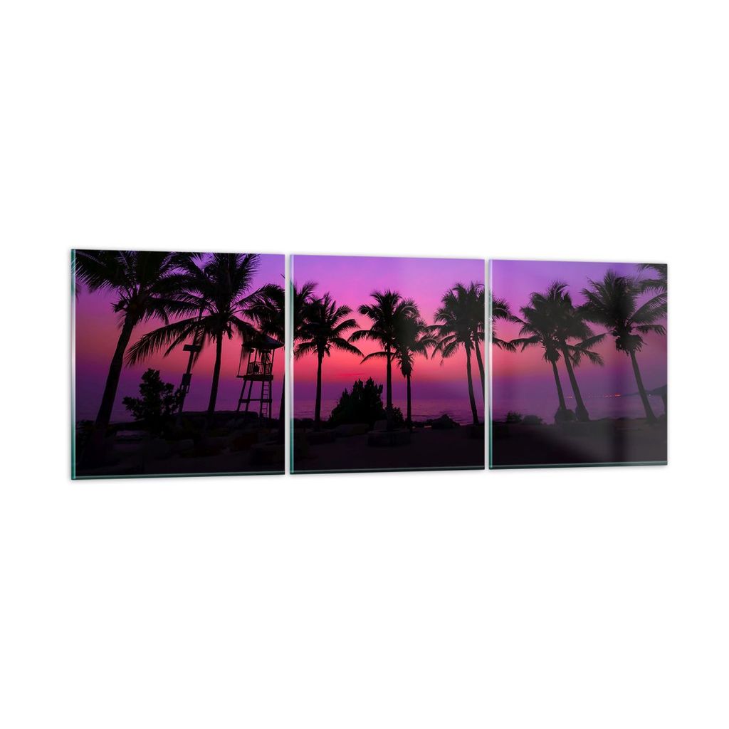 Bilder auf glas - Sonnenuntergang dämmerung sonne palme - 90x30cm - Glasbilder - Wandbilder - Kunstdruck - Wanddekoration aus Glas - Glas Bilder -...