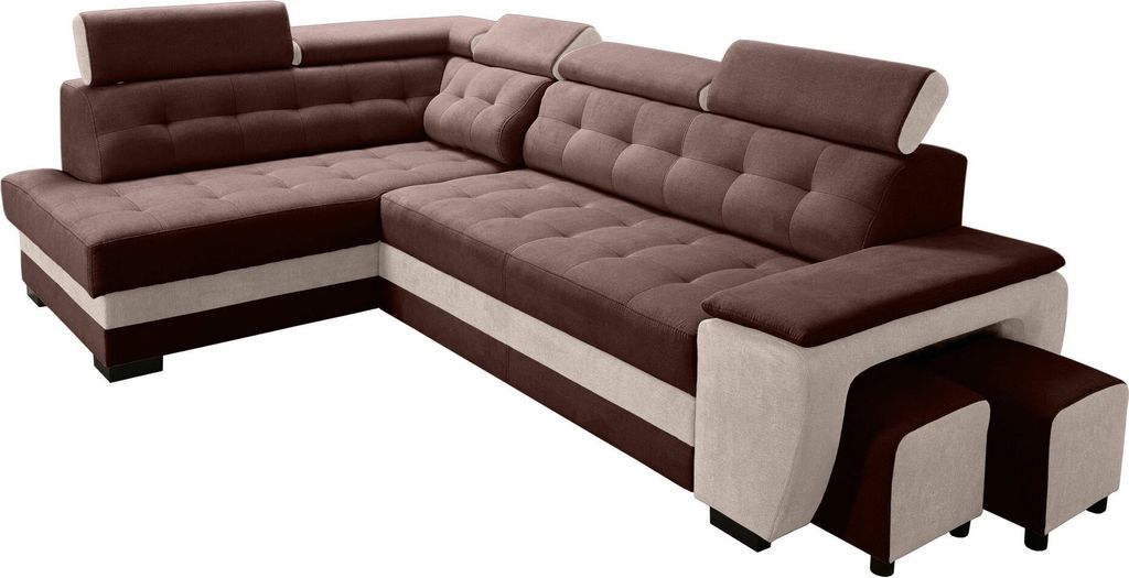 Robin Grand Ecksofa mit Schlaffunktion Bettkasten Kopfstützen 277x180x86 Braun Creme Links