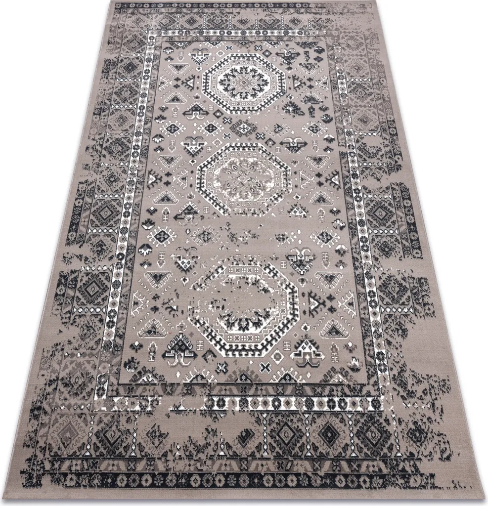 Tapis Vintage Beige 140x200 cm à Motif Classique - Texture Douce et Chic