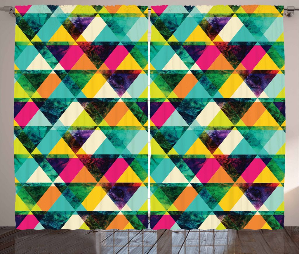 ABAKUHAUS Indie Rustikaler Vorhang, Vibrant Triangles Grunge, Wohnzimmer Universalband Gardinen mit Schlaufen und Haken, 280 x 175 cm, Mehrfarbig