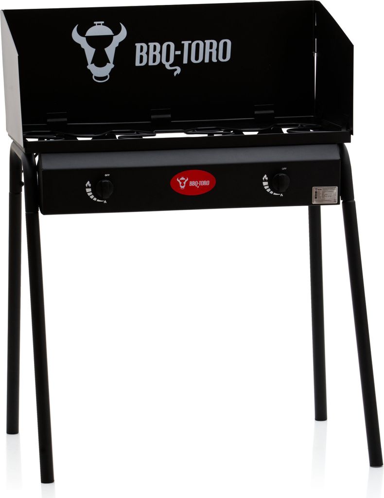 BBQ-Toro Gas Grilltisch mit Windschutz | Gusseisen Gaskocher 2 Brenner | 12 kW