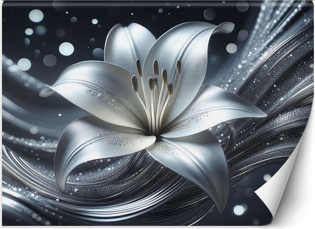 Vlies fototapete Silberne abstrakte Blume 350x245 cm Feeby Silber inkl. Kleber einfache Montage