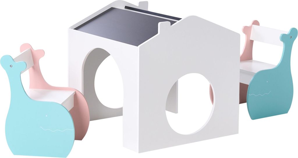 BELIANI Kinder-Sitzgruppe mit Kreidetafel Bunt MDF-Konstruktion Niedliches Design Tierform Meerestier Wal Kindertisch und 2 Stühle fürs Kinderzimmer