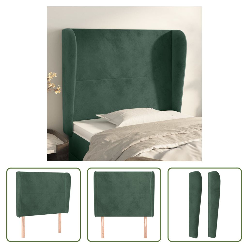 The Living Store Kopfteil mit Ohren Dunkelgrün 83x23x118/128 cm Samt